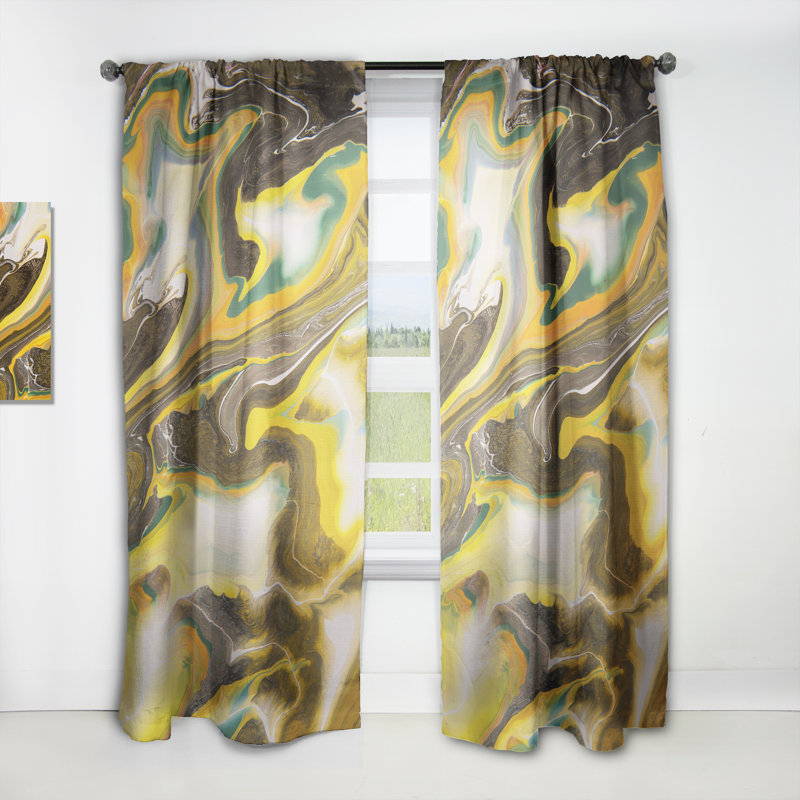 Vert jaune et liquide Marble Art I - Rideau moderne - Velours obscurcissant - 1 panneau, L 52 po x L 108 po