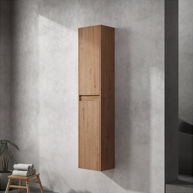 Float Mounting Design Bathroom Side Cabinet, Imitative Oak