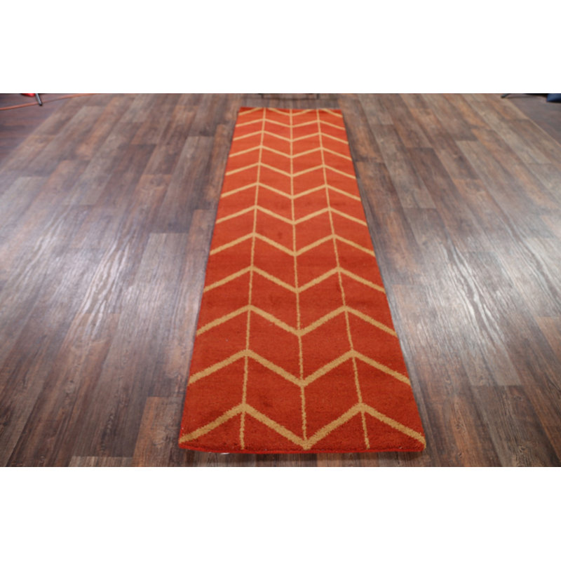Oriental à la main géométrique marocain à la main-noué la 10'0 po x 3'0" en laine à la main one-of-kind Hattie