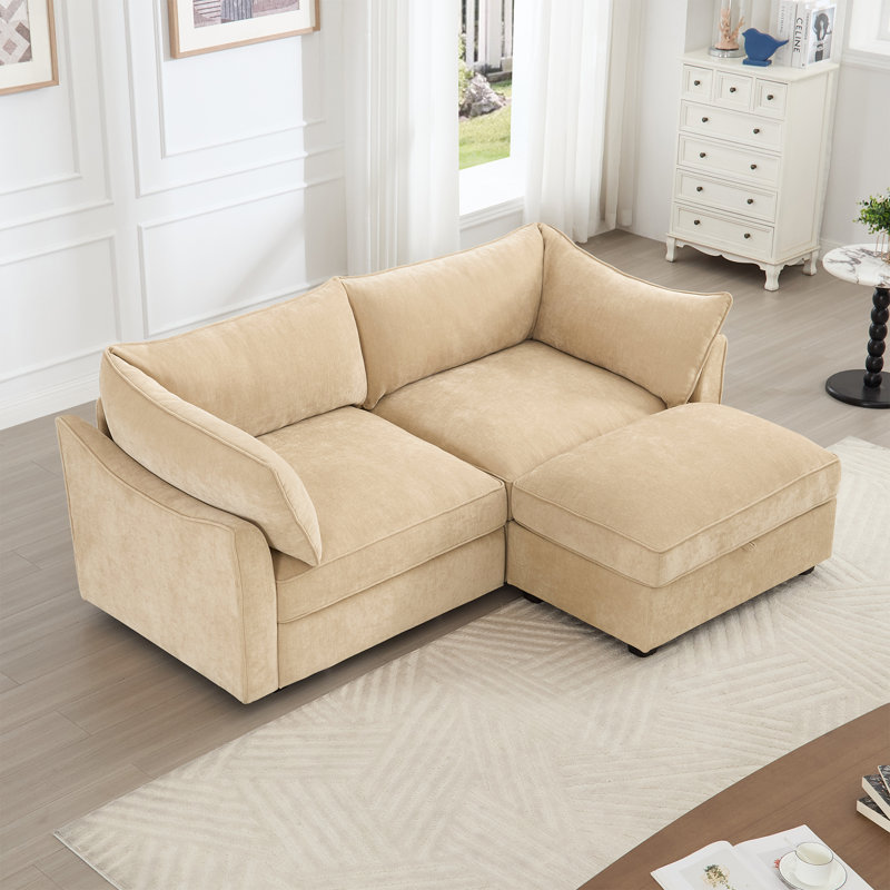 Canapé modulaire en chenille avec repose-pieds et tiroirs de rangement Hartsdale, Chenille blé