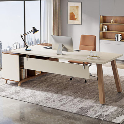L-Shaped Executive Desk With File Cabinet, Large Modern Computer Desk