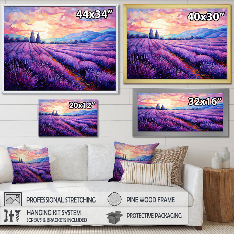 Vangogh Lavender Fields II Framed On Canvas by Vincent Van Gogh Painting, 30" H x 40" W x 1.5" D, Wrapped Canvas