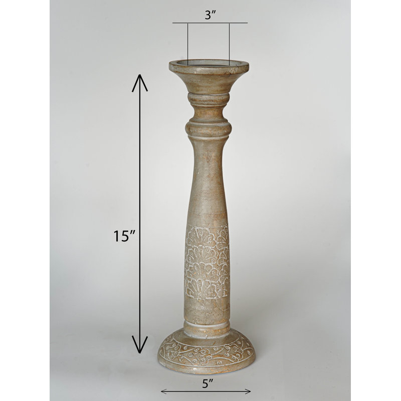 Gray Wash 15'' Handmade Mango Wood Pillar Candle Holder