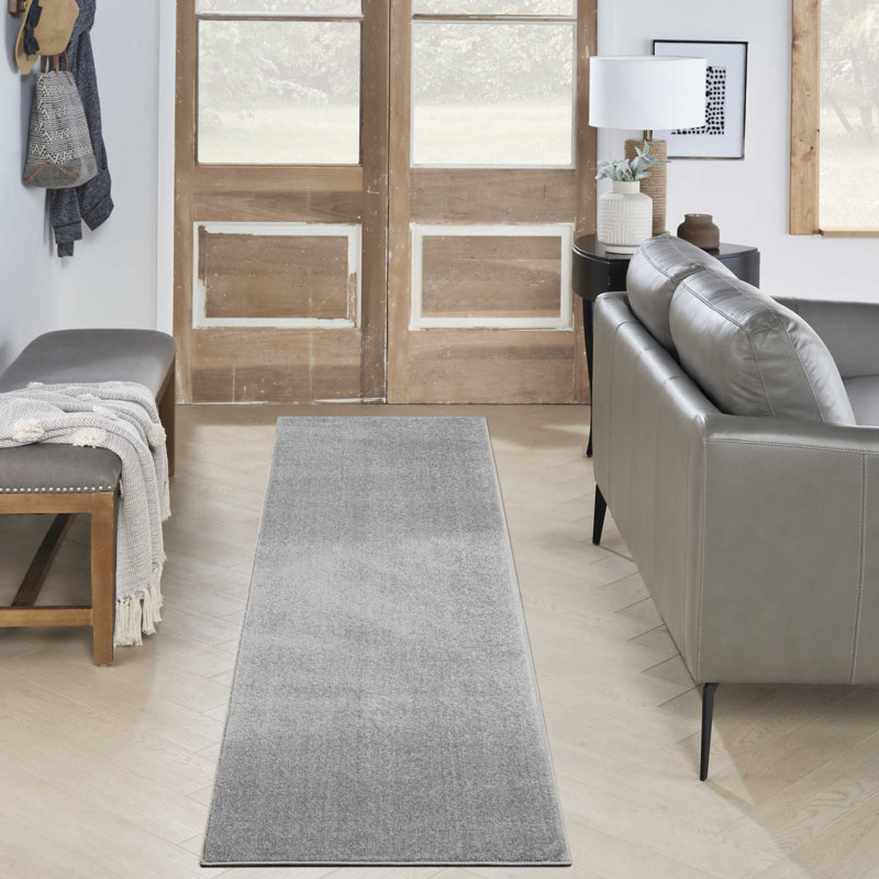 Tapis d'intérieur / extérieur argenté / gris Mullican Sandy, Tapis de couloir 2 pi 2 po x 10 pi