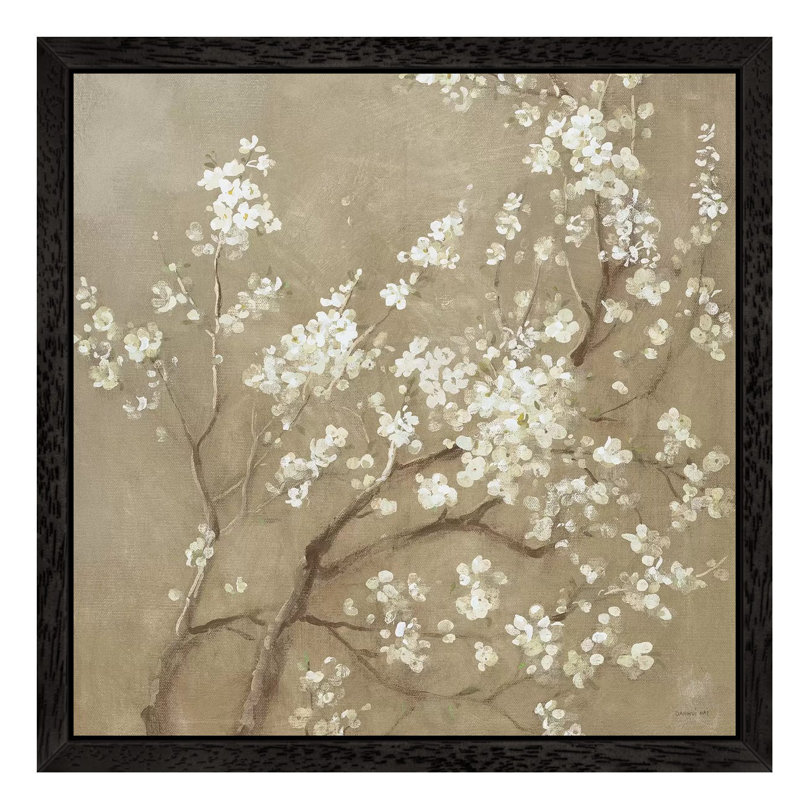 White Cherry Blossoms I by Danhui Nai - Print on Canvas, 45.72 cm H x 45.72 cm W, Black Floater Framed