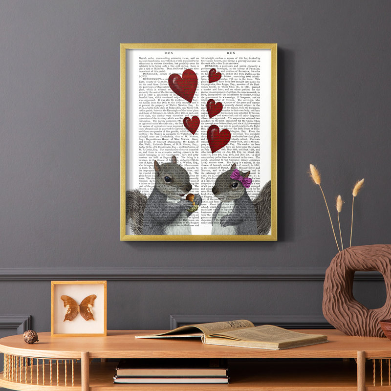 Squirrel Love Framed Print - Solid Wood, Gold, 20" H x 16" W