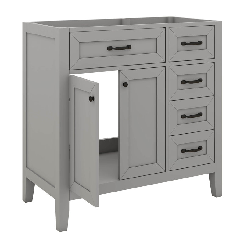 Meuble-lavabo 36 po sans lavabo, base d'armoire seulement, armoire de salle de bain avec tiroirs, structure solide et panneau de fibres à densité moyenne