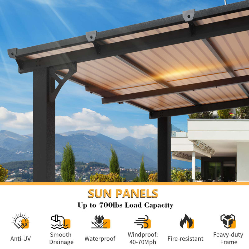 14 Ft. W x 10 Ft. D Outdoor Metal Pergola with Sloped Roof Patio Gazebo for Backyard, Black, 14 ft. W x 10 ft. D