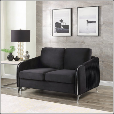 54"W Black Velvet Modern Chic Loveseat Couch