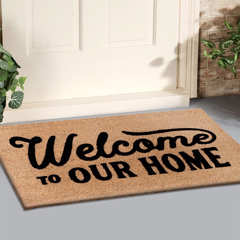 Natural Coir Flocked “Welcome Home Black” Door Mat, Heavy-Duty Non-Slip PVC Backing, Low-Profile Outdoor Doormat