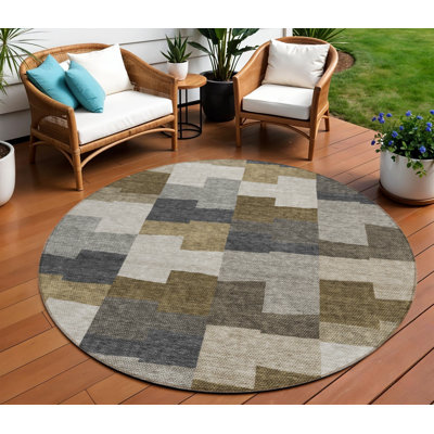 Tapis d'intérieur rond lavable beige et ivoire 8 pi