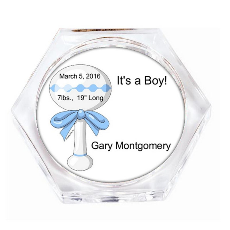 Hochet pour bébé personnalisé - ensemble-cadeau sous-verre bleu (4 sous-verres), Oui