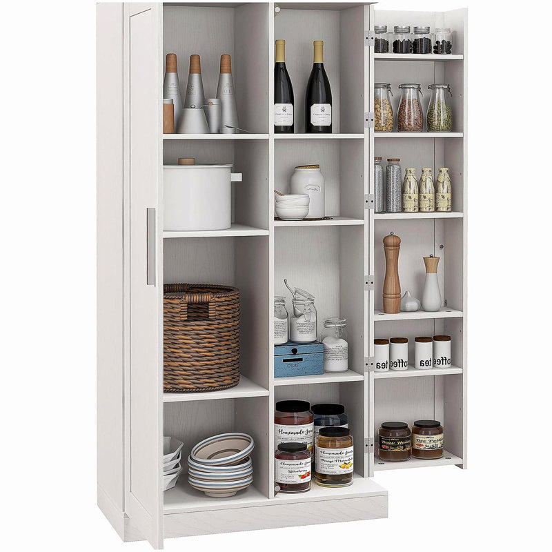 Armoire de rangement pour garde-manger de 63 po, armoire autoportante à 14 niveaux avec 2 portes et tablettes réglables