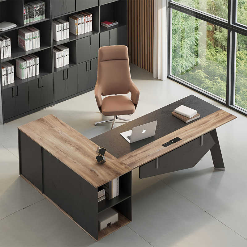 63in L-shaped Desk With Storage Shelves And Doors Executive Desk And 47" Lateral File Cabinet Business Furniture Desk Writing Table Computer Desk For Home Office