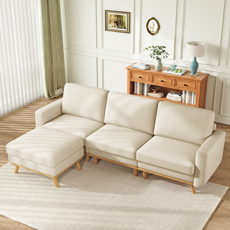 Canapé modulaire de 97 po, canapé en L avec repose-pieds mobile, canapé en velours côtelé confortable avec coussin à ressorts