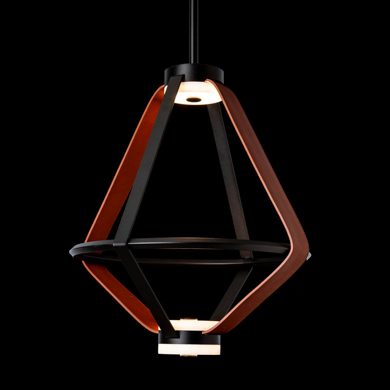 Aspen LED Lantern, Black, Chestnut Leather, 16.5"D x 16.6"W x 20"H
