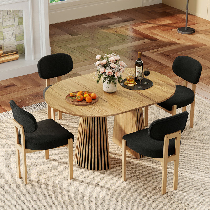 Oval Extendable Dining Table Set, MDF Round to Oval Dining Table 39.37"-70.87", Space-Saving Modern Luxury Kitchen Dining Room Furniture