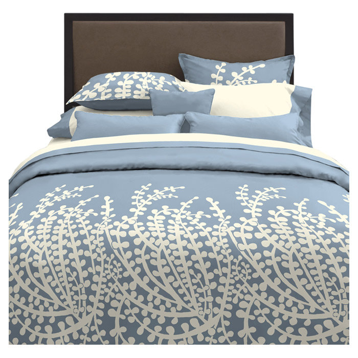 Ensemble de housse de couette réversible Branches, Housse de couette simple + 1 taie décorative, Gris