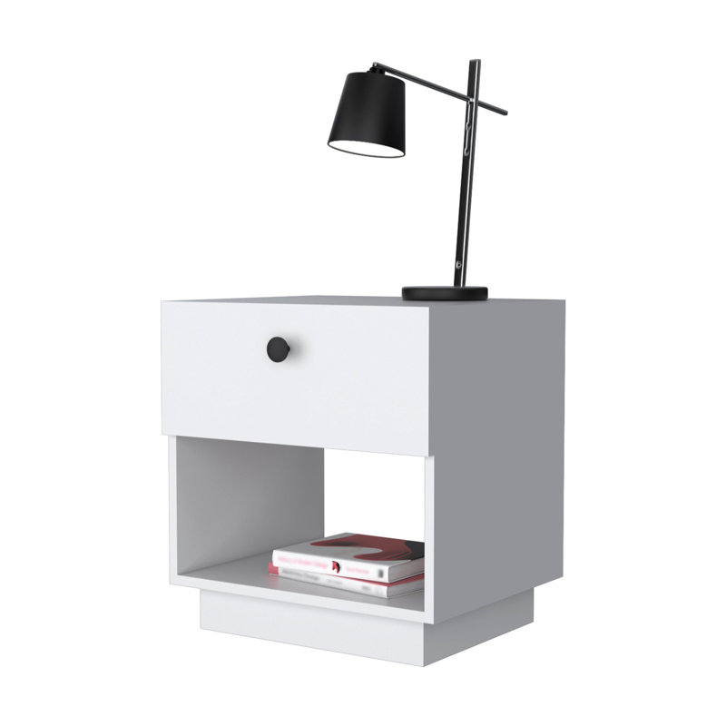 Table de chevet de la chambre à coucher 1 avec grande surface en blanc avec 1 tiroir et suffisamment de rangement pour, Blanc