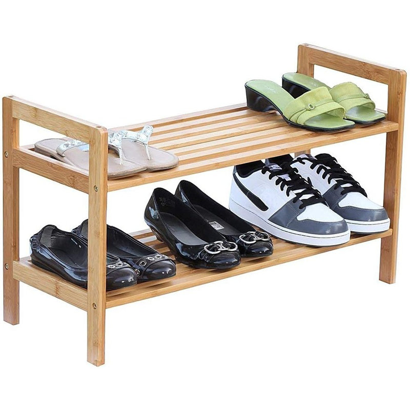 Range-chaussures à 2 niveaux en bambou, range-chaussures en bois naturel pour vestibule, garde-robe et chambre à coucher