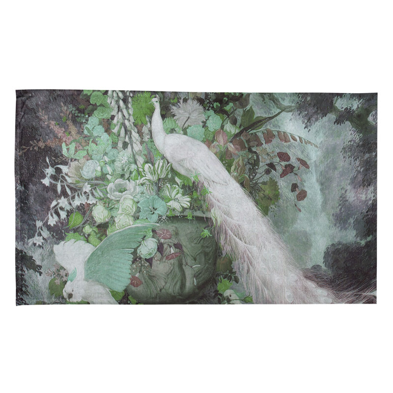 Serviette de thé peacock avec fleurs, Polyester sergé, Vert