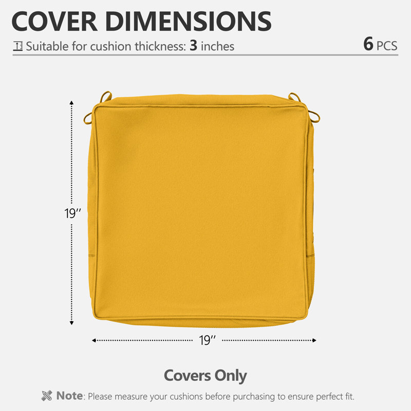 Outdoor Cushion Covers 19X19x3 Outdoor Seat Cushion Covers, Covers Only, Yellow, 19" W x 19" D