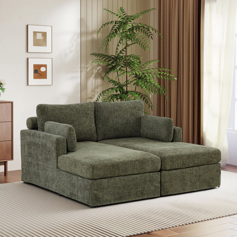 63.39" Wide Upholstered Combination Sofa Bed;chenille, Green