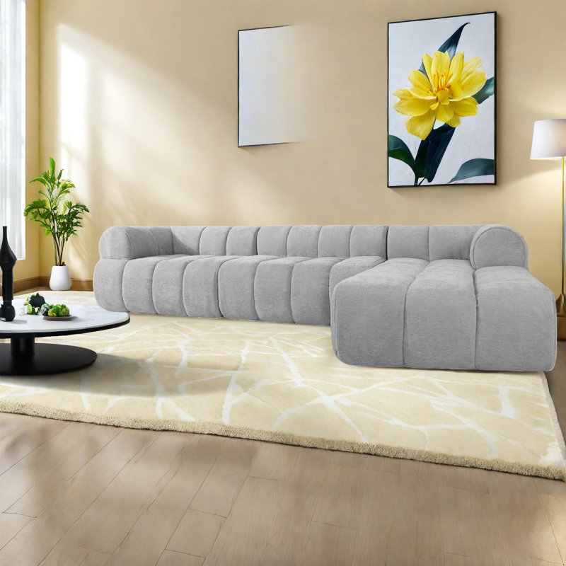 Canapé modulaire en forme de L de 122 po avec ensemble éponge et méridienne haute densité entièrement compressé de 122 po, ensemble 2 pièces, entièrement assemblé faisant face à la droite, parfait pour le salon, la détente