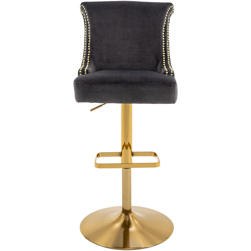 Tabouret de bar rotatif à hauteur réglable avec structure en métal Jiar , Gris, Or