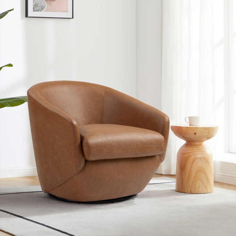 Fauteuil demi-tonneau pivotant en similicuir Aunna, Similicuir brun