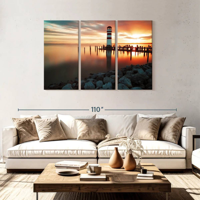 Aletra Podersdorf Lighthouse Sunset, 48" H x 74" W