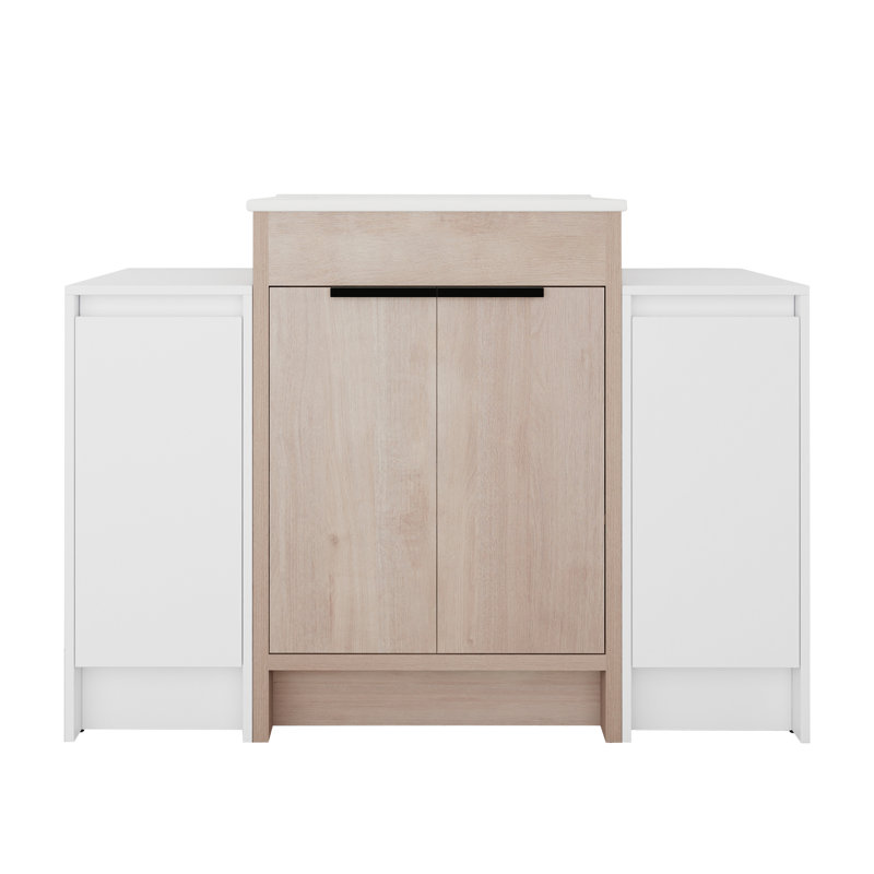 Meuble-lavabo moderne 48 po, lavabo en céramique, 2 compartiments de rangement, porte, meuble-lavabo blanc brillant avec lavabo, unités, Gleam