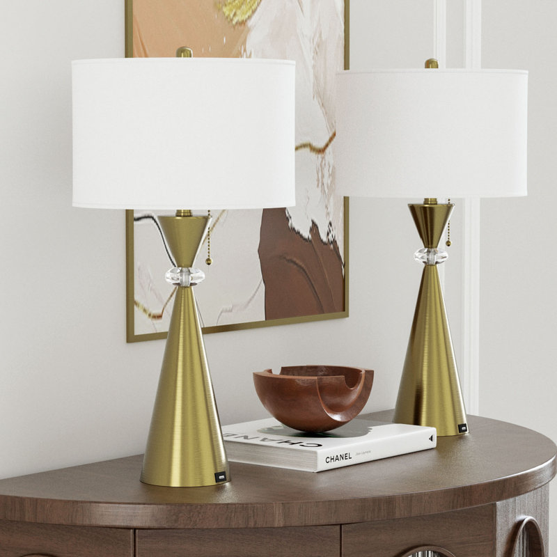 Lampe de table moderne en métal doré poli avec port USB 28 po Warrnambool pour salon de chambre à coucher, Or poli