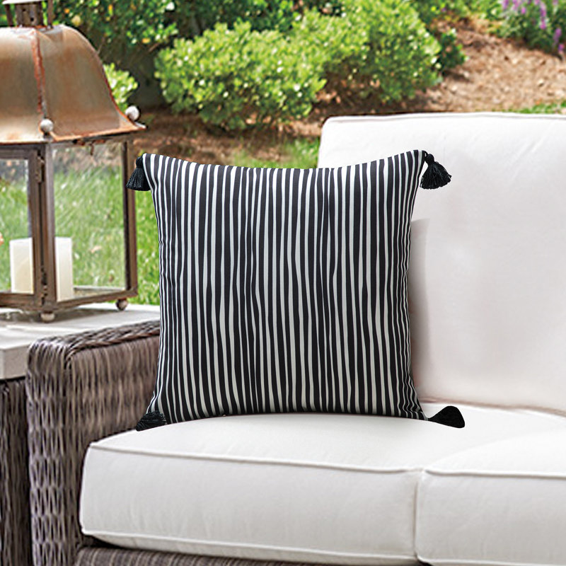 My Cottage Living Outdoor Tassels Outdoor Pillow Cover, Black/White, No insert