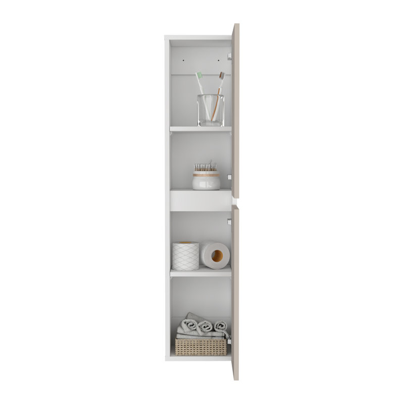 High Two-Door Wall Cabinet With Interior Shelf Vertical Storage