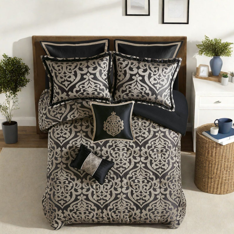 Elegant Jacquard Cal King Bedding Set, Polyester Comfort With Year-round Style
