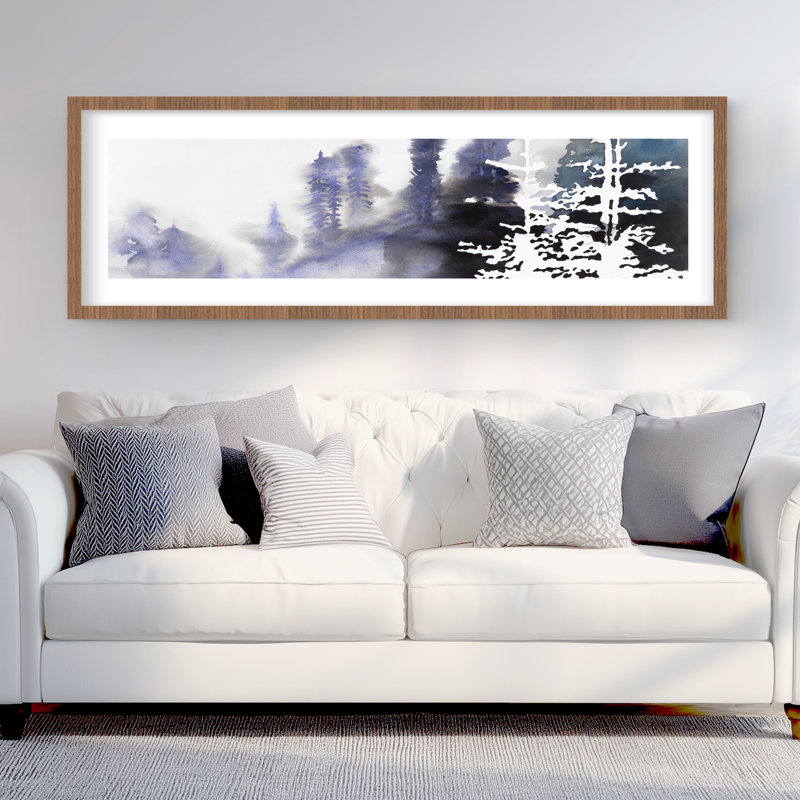 Silhouette of a Forest - Blue, reproduction d'art encadrée