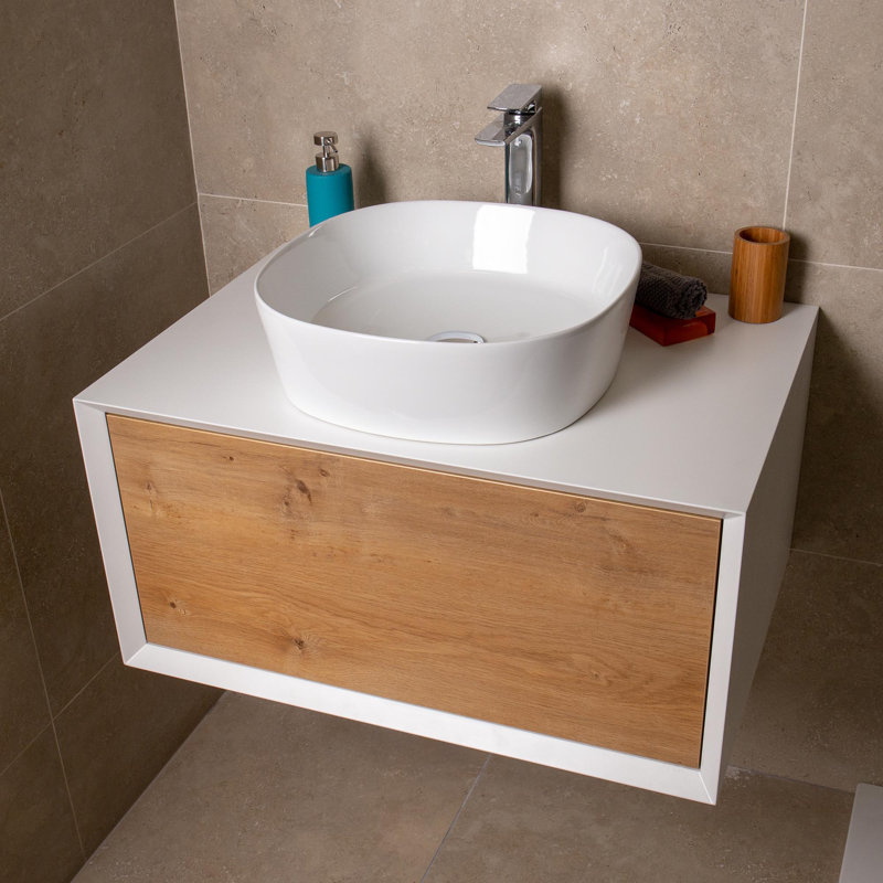 Dane 80cm Bathroom Vanity Base Only, White/Oak