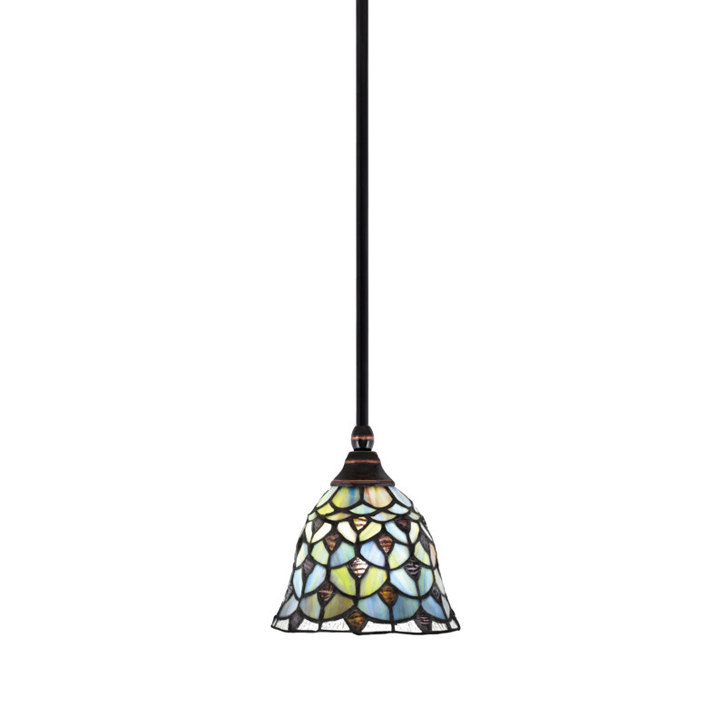 Mini-luminaire suspendu suspendu avec tige en verre 7 po, Noir / cuivre, Étain