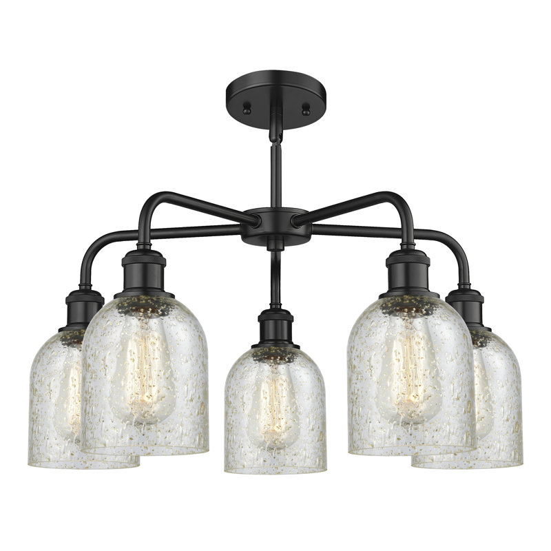 Lustre en forme de cloche à intensité variable en acier à 5 lumières Matewan, Noir mat, Mica