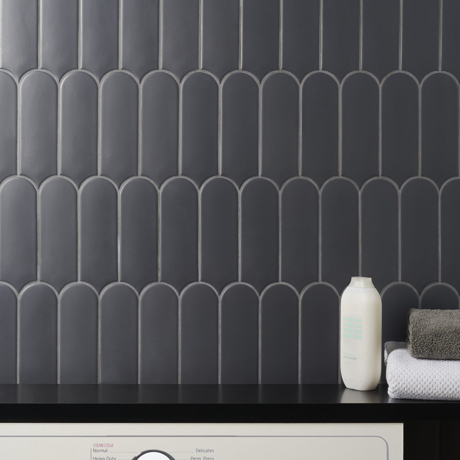 Airy 2.83 in. x 7.67 in. Fishscale Matte Ceramic Wall Tile (5.15 Sq. Ft. / Case), Charcoal
