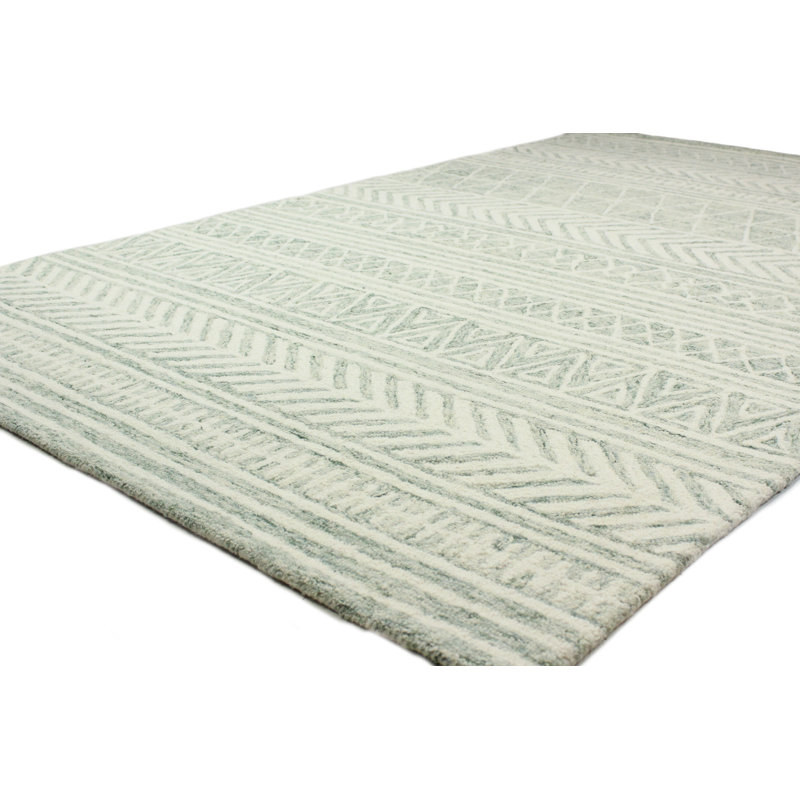 Handmade Green Wool Tufted Geometric 5' x 7' Rug