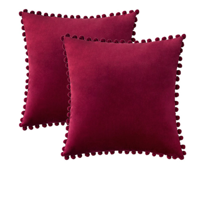 Housse de coussin en velours, Carré 18 po, Rouge vin, Housse de coussin seulement - sans coussin