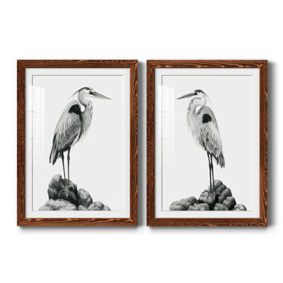 Shoreline Heron en noir et blanc I encadré mat - prêt à accrocher