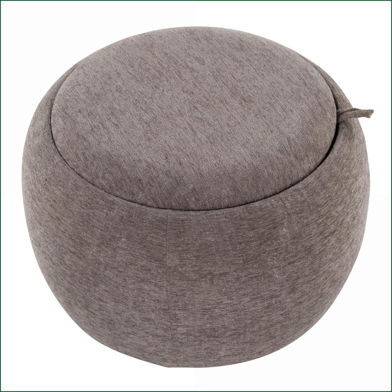 Ottoman Tray Pouf with Storage – Contemporary Walnut Brown Fabric &amp; Natural Wood by LumiSource | Walnut Brown | Fabric