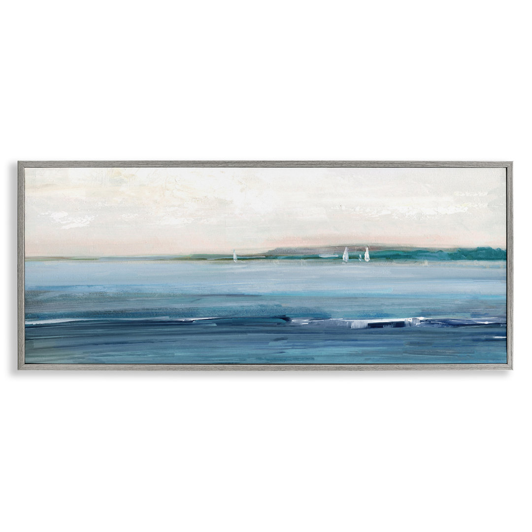 Morning Sky Abstract Nautical Ocean Landscape Distant Boats by Sally Swatland - Painting Stupell Industries Frame