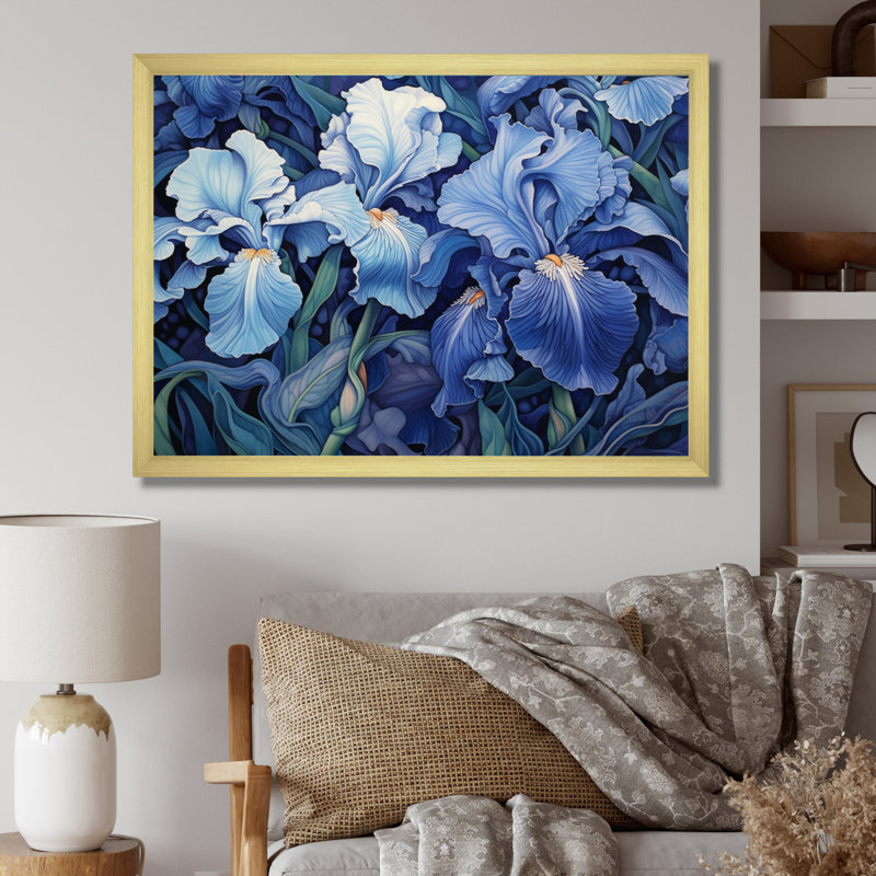 " Blue Green Iris Impressions ", Gold Picture Framed, 30" H x 40" W x 1" D