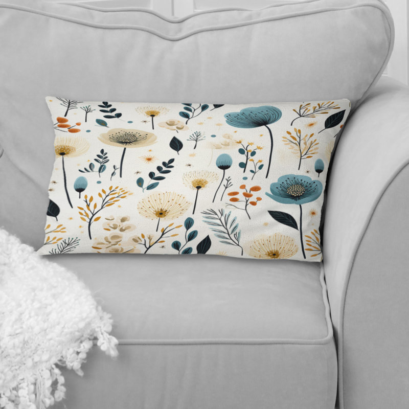 Blanc et bleu, sérénité fleur nordique - coussin à imprimé floral