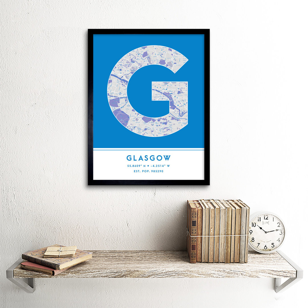 Glasgow Scotland United Kingdom City Map Blue - Single Picture Frame Typography