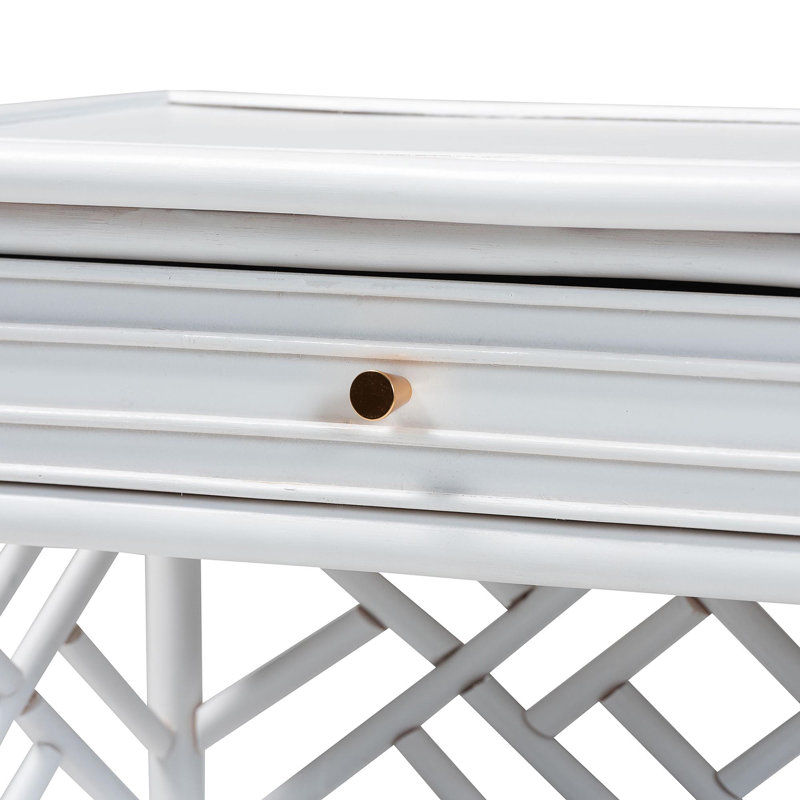Table de chevet en rotin naturel avec tiroir et tablettes - Table de chevet de style Chippendale